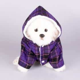 Dog Hooded Sweater Plaid Pet Clothes (Option: Purple-S)