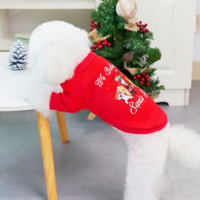 Christmas Pet Hoodie With Santa Claus Pattern For Dog & Cat; Festive Dog Hoodie; Warm Cat Sweater (Color: Red)