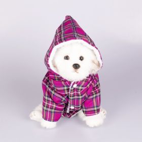 Dog Hooded Sweater Plaid Pet Clothes (Option: Rose Red-L)