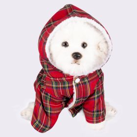 Dog Hooded Sweater Plaid Pet Clothes (Option: Red-XL)